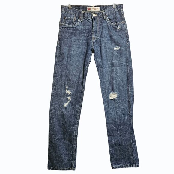 Levis Jeans Boys 16 Regular Blue 502 Denim Taper Distressed 28 x 30 - Picture 1 of 11